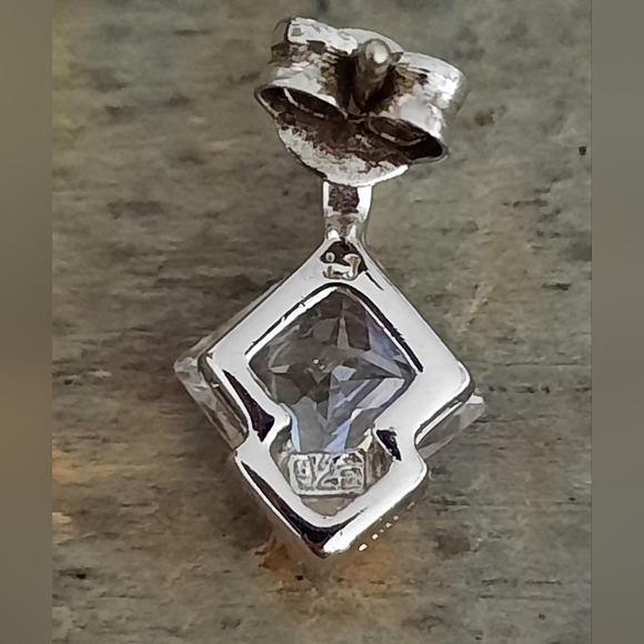 Cubic Zirconia Sterling Silver Solitaire Stud Earrings - Picture 11 of 12